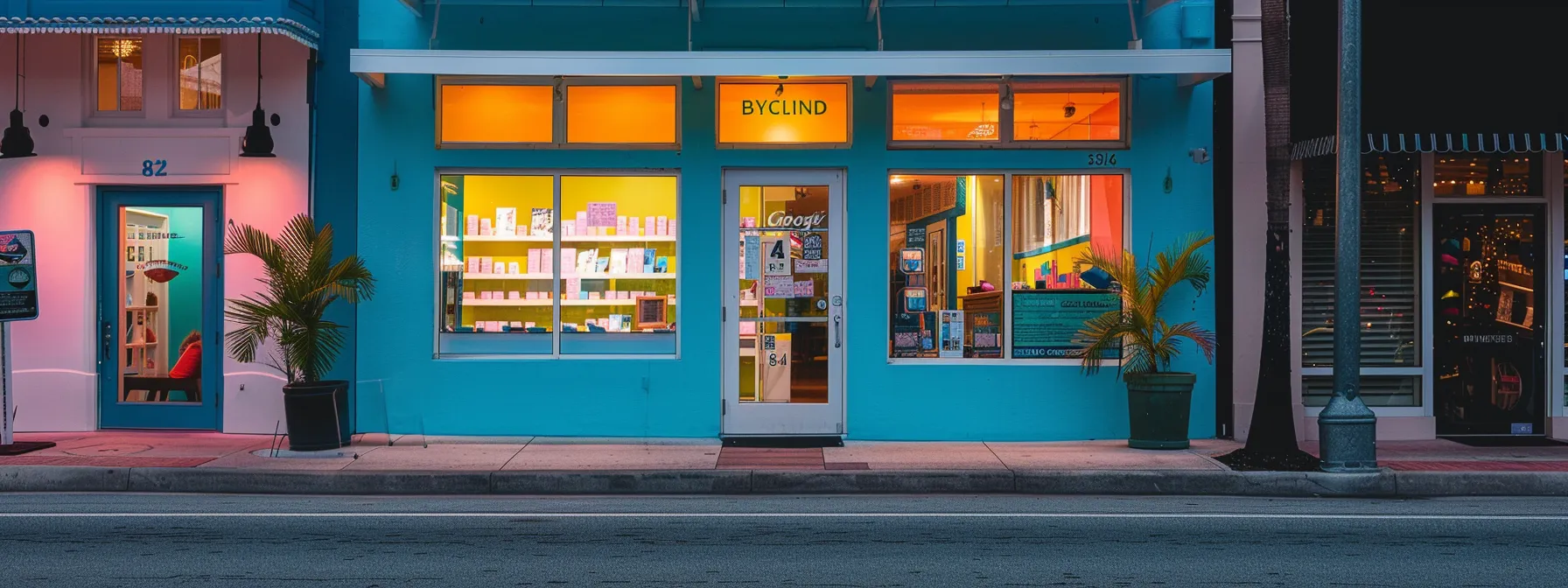 a vibrant florida storefront showcases a local business proudly displaying its google my business listing.