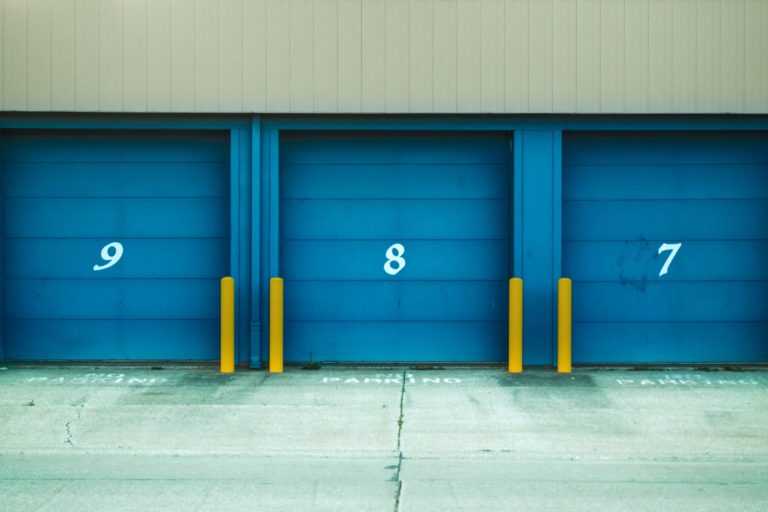 a blue garage door