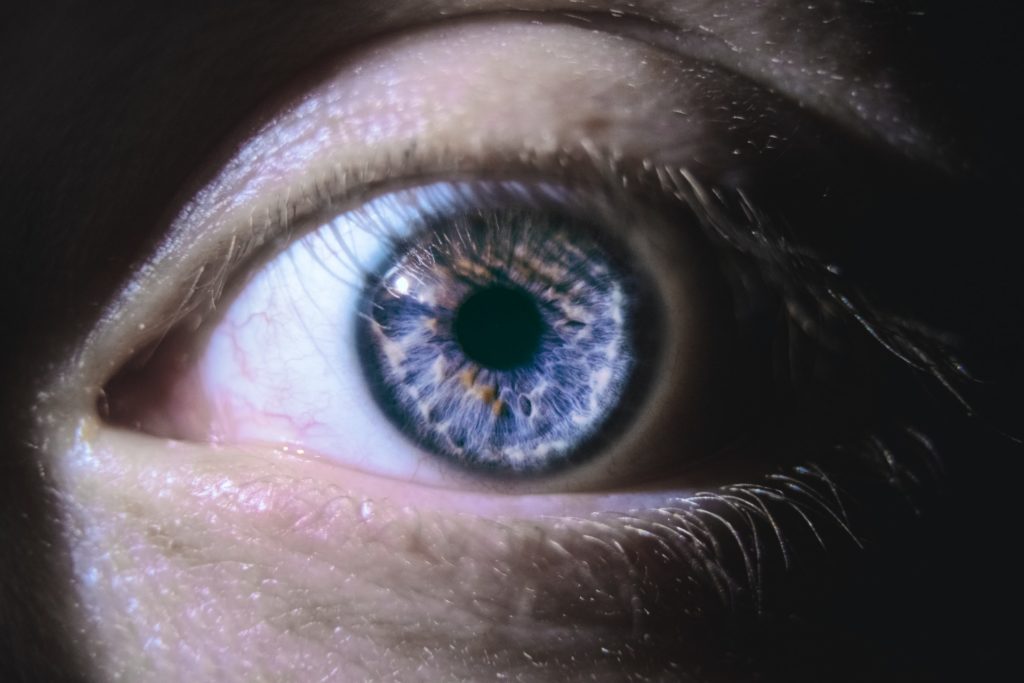 a close up of a person's eye