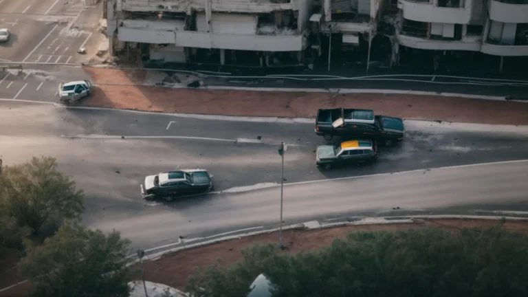 two vehicles collided at an intersection with a traffic light overhead.