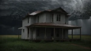 a sturdy house stands resilient under a dark, brewing storm cloud in louisiana.