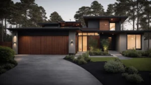 a sleek, newly paved driveway leads up to an inviting modern home, enhancing its exterior appeal.