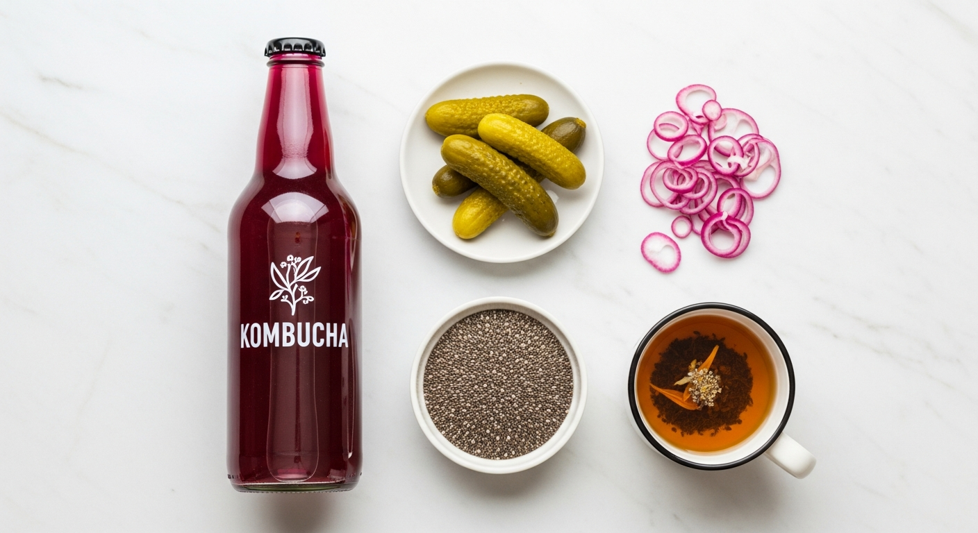 Woman meditating with plant-based foods, symbolizing hormonal balance and gut health