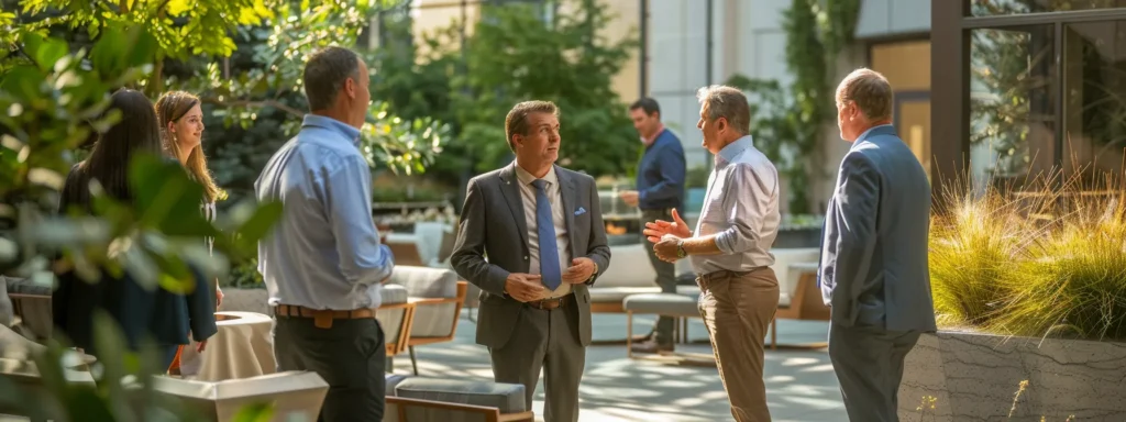 a group of business professionals discussing the benefits of decorative concrete in milwaukee, wisconsin.